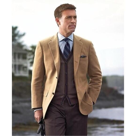 Jos A Bank 100% Cashmere Sport Coat Blazer Jacket Camel Tan Classic Preppy 44 LG - Picture 16 of 16